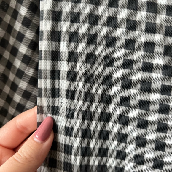 GANNI Black/White Check Gingham Print 3/4 Sleeve Mini Wrap Dress - Picture 6 of 8